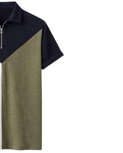 Manufacturer Mens Half Zip <b>Polo</b> <b>Shirt</b> <b>Navy</b> <b>Blue</b> White And Olive Color Block Short Sleeve Casual Knit Top Custom Manufacturer OEM - Product Image 3