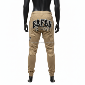 Haute qualité 320 GSM coton lourd polaire hommes survêtement pantalon Rip Design manchette élastique taille réglable Logo personnalisé lavé pantalons pour hommes - Product Image 2