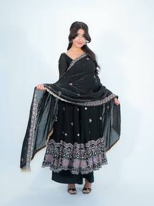 Conjunto de Kurta Anarkali Bordada para Mujer con Palazzo y Dupatta, Traje Salwar Étnico de Diseño Moderno para Fiestas de Invierno y Verano - Product Image 1