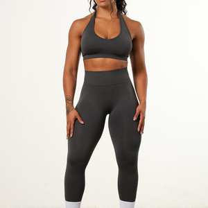 Women's High Waist Seamless Yoga Leggings Full Length Solid Color Activewear <b>Pants</b> Sports Bra Set Workout Gym Fitness Wear - Product Image 1