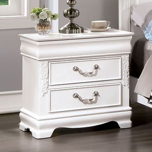 Classic White Solid Wood 1pc Nightstand with 2 Drawers & Nickel <b>Hanging</b> Pulls Bedroom Furniture with <b>Bedside</b> <b>Table</b> - Product Image 1
