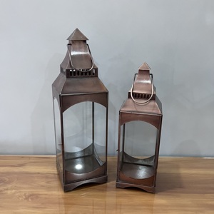 Copper <b>Lantern</b> <b>Set</b> of 2 Home Decoration Durable Metal Candle Holder Indoor Use - Product Image 2