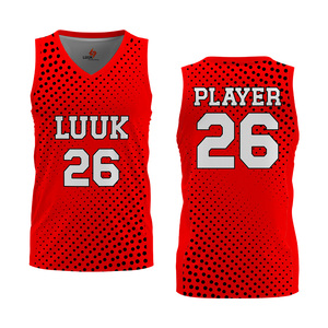 Maillot de basket-ball rouge en maille LUUK, col en V, sans manches, impression sublimée, joueur 26, unisexe, adulte, vêtements de sport respirants - Product Image 1