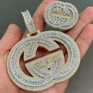 Hip Hop Jewelry Mens Iced Out Custom Letter Pendant 925 Sterling Silver VVS Moissanite Diamond Number <b>Name</b> Initial Logo Pendant - Product Image 2