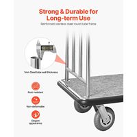 Chariot de bagages pour portier d'hôtel en acier inoxydable brossé, capacité de 800 lb, mobilier hôtelier