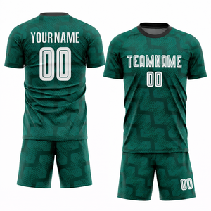 Conjunto de Camiseta de Fútbol Geométrica Verde Personalizada para Hombre, Manga Corta, Absorbe la Humedad, Ajuste Atlético, Impresión Sublimada, Ropa Deportiva para Equipo - Product Image 4