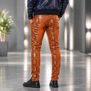 Pantalon en cuir pour homme à motif serpent, pantalon en cuir de python véritable fait main, pantalon en cuir de serpent pour homme, taille haute, coupe slim - Product Image 4