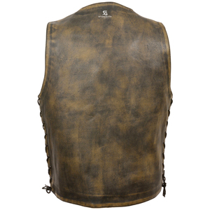 <b>Men's</b> <b>Leather</b> Biker <b>Vest</b> Adults Custom OEM ODM Wholesale Sleeveless Motorcycle Jacket Vintage Casual Outerwear - Product Image 4