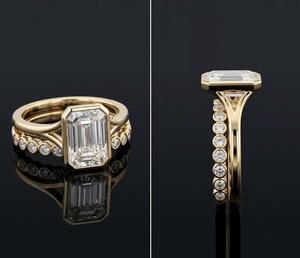 Anillo de Compromiso y Boda con Diamante Cultivado en Laboratorio, Corte Esmeralda, Certificado IGI de 2CT, con Banda de Diamantes, Oro Sólido de 14K, Conjunto Nupcial - Product Image 3