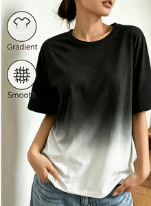 Oversized Plus Size Women's Gradient Color Crew Neck Short Sleeve T-<b>Shirt</b> Short Length Jersey Fabric Casual Anti-Wrinkle - Product Image 3