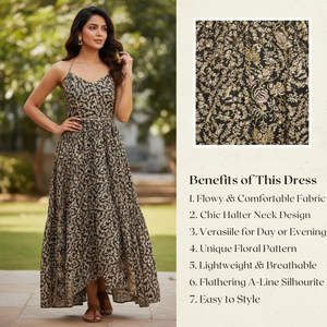 Robe florale en soie noire exotique - Robe longue haute couture à coutures soignées - Product Image 2