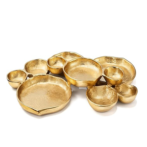 Aluminum Cluster of 10 Round Serving Bowls Gold Clusters Decorative Elegant <b>Snack</b> <b>Tray</b> for Olives, Chip & Dip, Nuts, Appetizers - Product Image 1