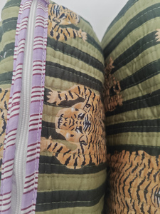 Tiger Green Stripe Block Printed Durable Cotton Zipper <b>Makeup</b> <b>Case</b> Indian Pouches Travel Cosmetic Practical - Product Image 3