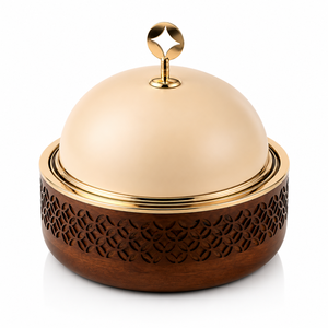 Olla de lujo de acero inoxidable dorado con aislamiento de madera, tazón para servir alimentos, vajilla premium para cocina, buffet y regalos. - Product Image 1
