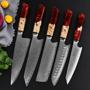 Ensemble de couteaux de chef en acier Damas à 67 couches, ensemble de couteaux de cuisine faits à la main, manche en résine, ensemble de cinq couverts pour la maison et les restaurants - Product Image 4