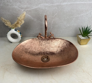 Moderno Lavabo de Baño de Cobre con Tamaño Personalizado, Escurridor, Capacidad de 9L, Montaje de Grifo de un Solo Orificio, Resistente al Agua - Product Image 1