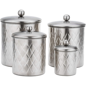 Set Of 3 Hammered Gold Metal Canisters Premium Stainless Steel Decorative <b>Kitchen</b> <b>Storage</b> Jars With Lids Modern Home Decor - Product Image 5