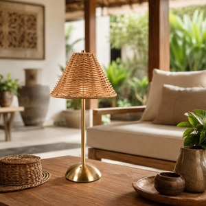 <b>Rattan</b> Shade <b>Table</b> Lamp For <b>Bedside</b> Reading Light Handmade Woven Night Lamp Living Room Bedroom Cozy Ambient Lighting Decor - Product Image 2