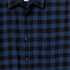 เสื้อเชิ้ตแขนยาวลายสก็อตสีน้ำเงินดำสำหรับผู้ชาย ผ้าฝ้ายระบายอากาศ ปกคอปก แขนยาวเต็มตัว สไตล์ลำลอง - Product Image 5