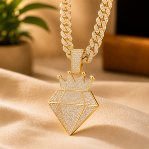 18K Vermeil Yellow <b>Gold</b> <b>Pendant</b> Cuban Link Chain Round Cut Diamond Hip Hop Moissanite Jewelry Gift - Product Image 1