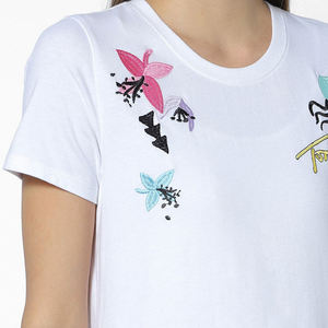 T-shirt pour femme en coton 100% personnalisé, style décontracté sexy, broderie imprimée, manches courtes, col rond, écologique, vente en gros - Product Image 5