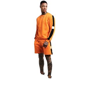 Sudadera de cuello redondo y pantalones cortos para hombre, conjuntos de ropa de calle de tela 100% poliéster, manga larga, informal - Product Image 1