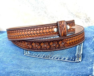 Genuine Leather <b>Belt</b> Cow Hide Braided Western <b>Buckle</b> <b>Silver</b> Pin Casual Style Durable 2.5 Inches Width - Product Image 2