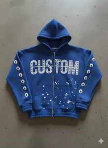 Sweat à capuche zippé personnalisé pour homme en molleton de coton avec appliqué Rohnestone et motif imprimé DTG décontracté - Product Image 6