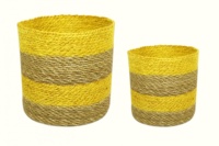 Panier cylindrique en bambou peint à la main 100% export, avec feuilles de datte, artisanat traditionnel personnalisable, doublure en rotin multicolore