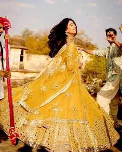 Indian Traditional Ethnic Georgette Lehenga Choli with <b>Mirror</b> Work for Wedding Wear Yellow Lehenga for Women Fancy Outfit - Product Image 2