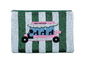 Monedero pequeño artesanal indio para mujer con cuentas, correa de muñeca, antirrobo, de lujo, con patrón de carrito de golf y cremallera - Product Image 6