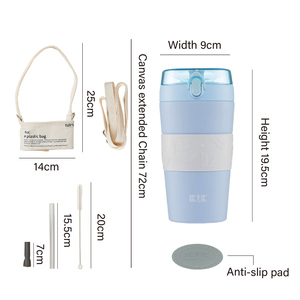 Bouteille isotherme moderne à double paroi en acier inoxydable SUS 304 de 20 oz/600 ml avec revêtement en porcelaine, couvercle 2-en-1 et paille pour Bubble Tea - Product Image 5