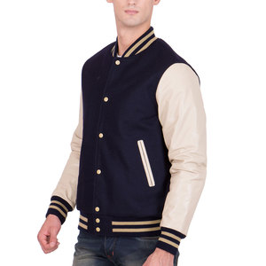 New Custom Patchwork Real <b>Leather</b> Sleeves Embroidery Logo Hot Selling Varsity Letterman <b>Jacket</b> for <b>men</b> - Product Image 1