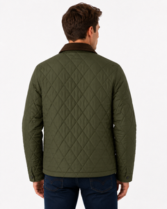 Olive Green <b>Quilted</b> Jacket Men Lightweight Winter Jacket Classic Diamond Stitch Coat Premium Casual Outerwear Stylish Button - Product Image 3