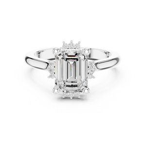 Anillo de Compromiso y Boda de Lujo para Mujer, Media Corona, Oro Sólido de 14k, Certificado IGI, Diamante Cultivado en Laboratorio HPHT CVD de 2 Quilates, Corte Esmeralda - Product Image 6