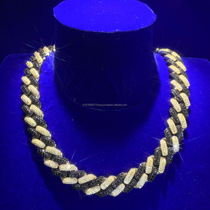 Collier en diamant de culture en argent sterling 925 avec design à maillons noirs et dorés pour la vente en gros de bijoux - Product Image 1