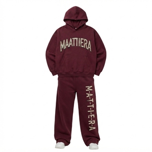 Custom Oversized Women <b>Burgundy</b> Hoodie Wide Leg Sweatpants Tracksuit Set OEM ODM Wholesale Manufacturer - Product Image 6