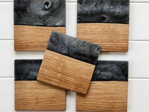 Stylish Handmade Epoxy Resin Square & Round Tea <b>Coffee</b> Coaster Set with Holder | Gloss Finish Heat Safe Decor - Product Image 3