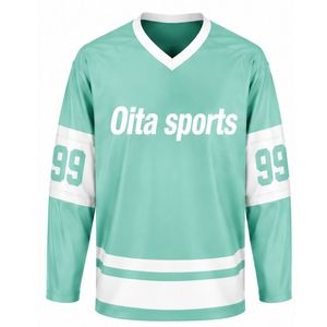 Ensemble de hockey sur glace sublimé vert menthe pour hommes, maillot et short en polyester rayé, uniforme sportif léger, vêtements de compétition - Product Image 3