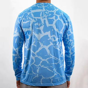 เสื้อตกปลาแบบสวมหัว แขนยาว สีน้ำเงิน พิมพ์ลายแบบซับลิเมชั่น ป้องกันรังสียูวี UPF 35 ระบายอากาศได้ดี ผลิตจากผ้าสแปนเด็กซ์/โพลีเอสเตอร์  สำหรับผู้ใหญ่ทุกเพศ  มีโลโก้ด้านหน้า - Product Image 4