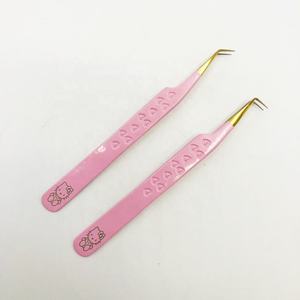 Pince à épiler en acier inoxydable dorée avec pointe en fibre rose 45 degrés 90 degrés pince à cils en forme de cœur rose pour bébé durable - Product Image 6