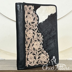 Organiseur de documents en cuir de vachette de luxe rustique avec fermeture éclair, classeur à anneaux et bloc-notes, organisateur professionnel - Product Image 1