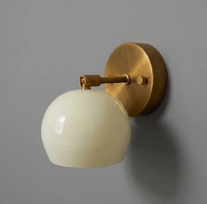 Mid Century Modern Brass Wall Lamp Cream Glass Shade LED Sconce Dimmable Round Mounted <b>Light</b> for Home Decoration - Product Image 1