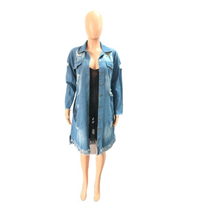 Abrigo vaquero vintage para mujer con espalda recortada, manga larga, abotonadura sencilla y bajo asimétrico, estilo 2026, chaqueta de mezclilla de moda - Product Image 5