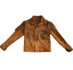 Men's Vintage Suede Leather <b>Jacket</b> With <b>Fringe</b> Turn-down Collar Regular Fit Autumn Wear - Product Image 4