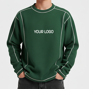 Sweat-shirt personnalisé en molleton 100 % coton, col rond, grande taille, avec surpiqûres contrastées, logo brodé personnalisé, style hip-hop - Product Image 1