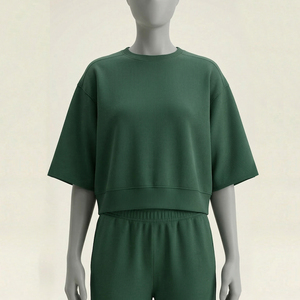 Ensemble 2 pièces personnalisé pour femme, haut court à col montant et pantalon long, tenue de sport décontractée, grande taille, hiver, 100% coton, polaire uni - Product Image 5