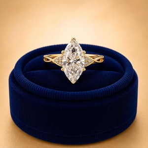 Anillo de Compromiso y Boda con Diamante de Laboratorio Corte Marquesa Personalizado, Banda Trenzada de Oro Sólido de 14K para Mujer - Product Image 4