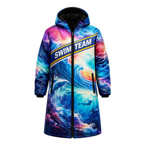 Veste parka Elite Swim, manteau long à capuche avec doublure polaire chaude, coupe-vent et résistant à l'eau, couleur bleu vif - Product Image 1