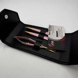 <b>Light</b> Pink Gold Custom Logo Eyebrow Tweezers Stainless Steel Slanted <b>Pointed</b> Tip Brow Tweezers With Spring Scissor - Product Image 5